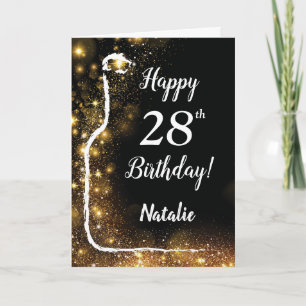 Zum 28. Geburtstag Glitzer und Schwarz Wein Karte