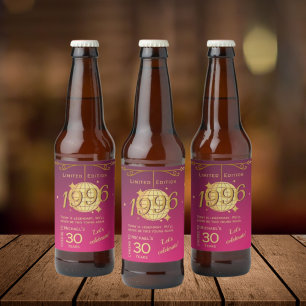 Zum 30. Geburtstag Party rosa Bier Etikett 1996 ge