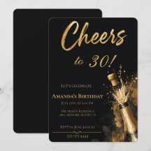 Zum 30. Geburtstag - Schwarze und goldene Einladun