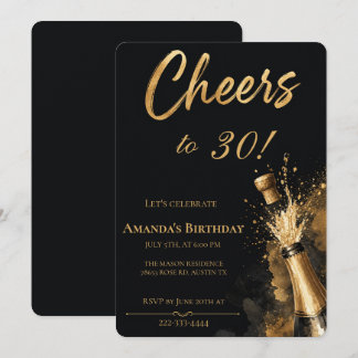Zum 30. Geburtstag - Schwarze und goldene Einladun Einladung