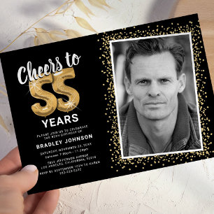 Zum 55. Jubiläum - Schwarz-Gold-Foto-Einladung Einladung