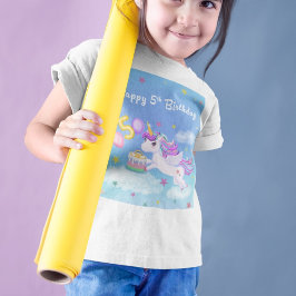 Zum 5. Geburtstag Einhorn mit Geburtstagskuchen T-Shirt