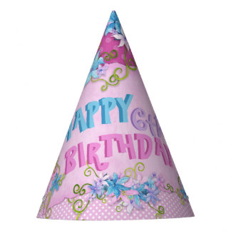 Zum 6. Geburtstag Blumenrosa Lila Polka Dots Partyhütchen