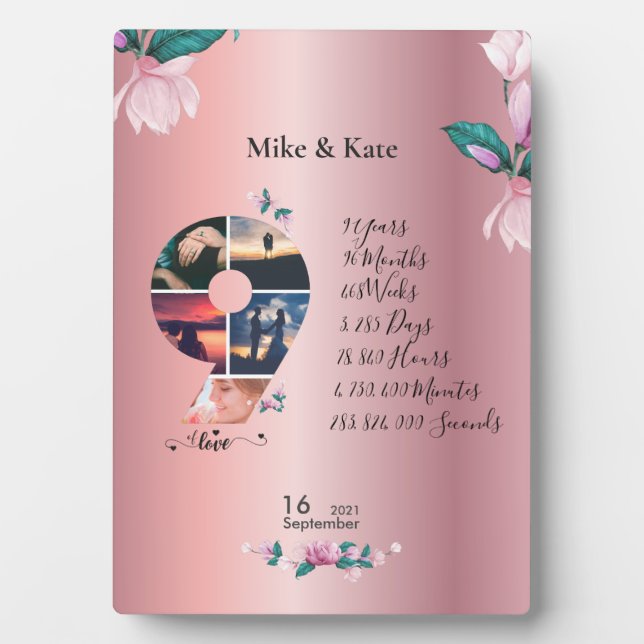 Zum 9. Jubiläum,Collage des benutzerdefinierten Fo Fotoplatte (Vorderseite)