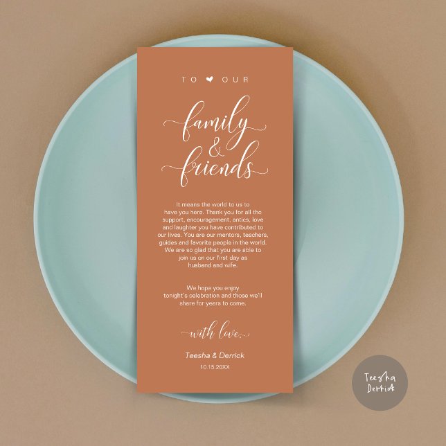 Zum Abendessen können Sie sich auf der Kupferrustk Programm (Dinner Place Setting Thank You Card, Modern Classy Wedding, in Copper Rust)