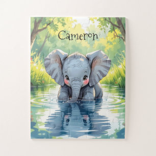 Zum Anpassen: Süßes Baby-Elefant und Spiegelbild Puzzle