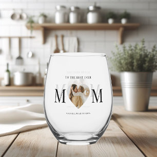 Zum besten Mama Foto Herz Weinglas Ohne Stiel