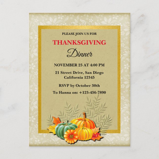 Zum Erntedankfest Kürbis und Blätter Feiertagspostkarte (Vorderseite)