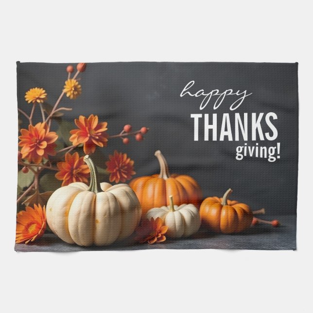 Zum Erntedankfest Orange Pumpkin Blume Geschirrtuch (Horizontal)