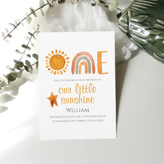 Zum ersten Geburtstag Sun und Rainbow Boho Einladung