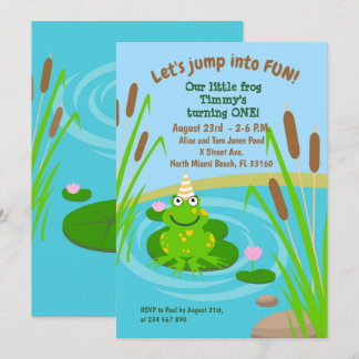 Zum ersten Geburtstag unsere kleine Frosch-Party E Einladung