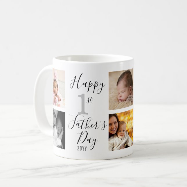 Zum ersten Mal Vater's Day New Dad 8 Foto Collage Kaffeetasse (Vorderseite Links)