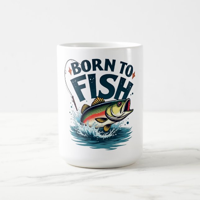 Zum Fischen geboren – Springender Barsch Kunstwerk Kaffeetasse (Mittel)
