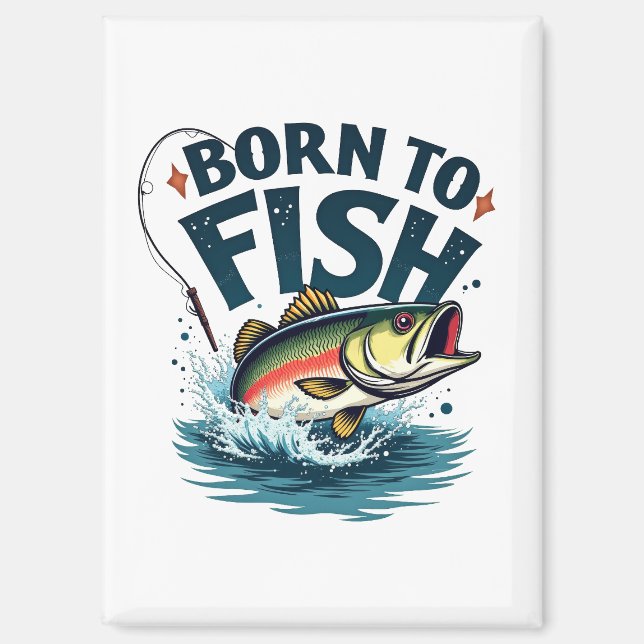 Zum Fischen geboren – Springender Barsch Kunstwerk Magnet (Vorderseite)