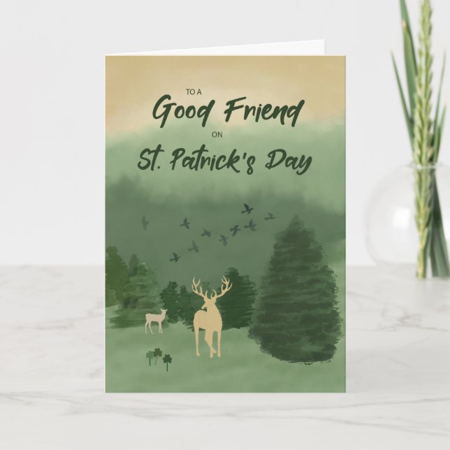 Zum Freund St. Patrick's Day Landschaft mit Hirsch Karte (Vorderseite)