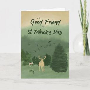 Zum Freund St. Patrick's Day Landschaft mit Hirsch Karte