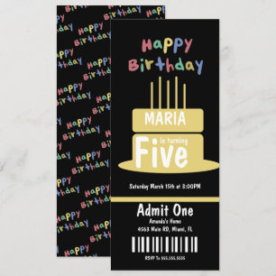 Zum Fünf Geburtstag Torte Ticket Party      Einladung
