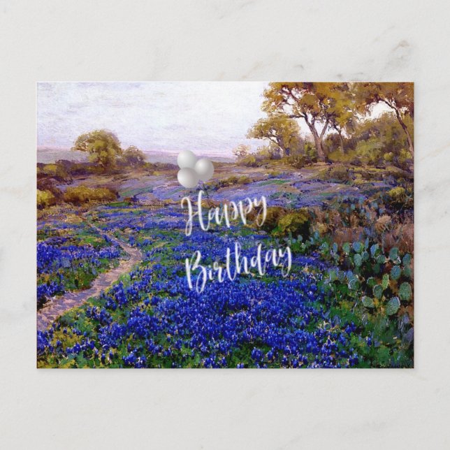 Zum Geburtstag - Bluebonnets bei Twilight, Postkarte (Vorderseite)