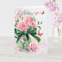 Zum Geburtstag der Tante rosa Rosen und Schmetterl