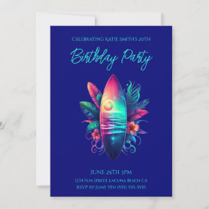 Zum Geburtstag Party Surfboard Tropical Beach- Einladung