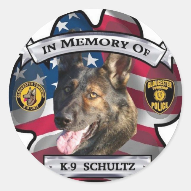 Zum Gedenken an K-9 Schultz Runder Aufkleber (Vorderseite)