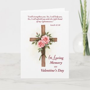 Zum Gedenken Valentinstag Religiöses Kreuz Blumen Karte