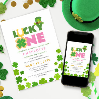 Zum Glück 1 Kleeblatt 1. Geburtstag St. Patrick's Einladung