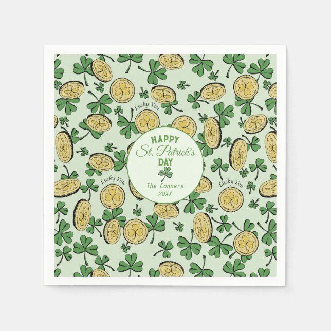 Zum Glück Coins & Green Kleeblatts St Patricks Day Serviette (Vorderseite)