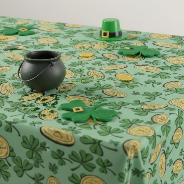 Zum Glück Coins & Green Kleeblatts St Patricks Day Tischdecke (Irish Green Shamrock and Lucky Gold Coin Pattern St Patrick's Day Shamrock Tablecloths. )