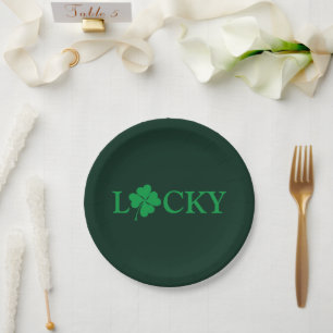 Zum Glück Green Clover Kleeblatt St. Patrick's Day Pappteller