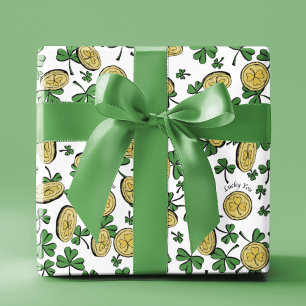 Zum Glück grüne Klee Gold Coins St Patrick's Day Geschenkpapier