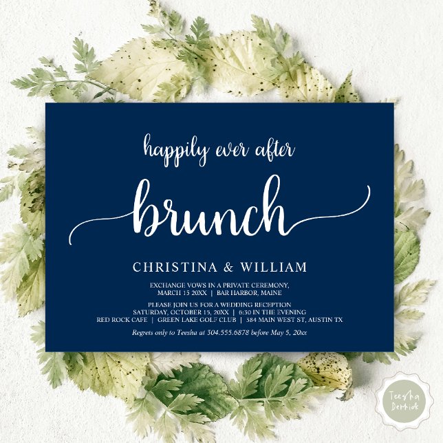 Zum Glück immer nach dem Brunch, Elopement, Navy B Einladung (Happily ever after brunch, Modern wedding, invitation card, PDF, in Navy Blue)