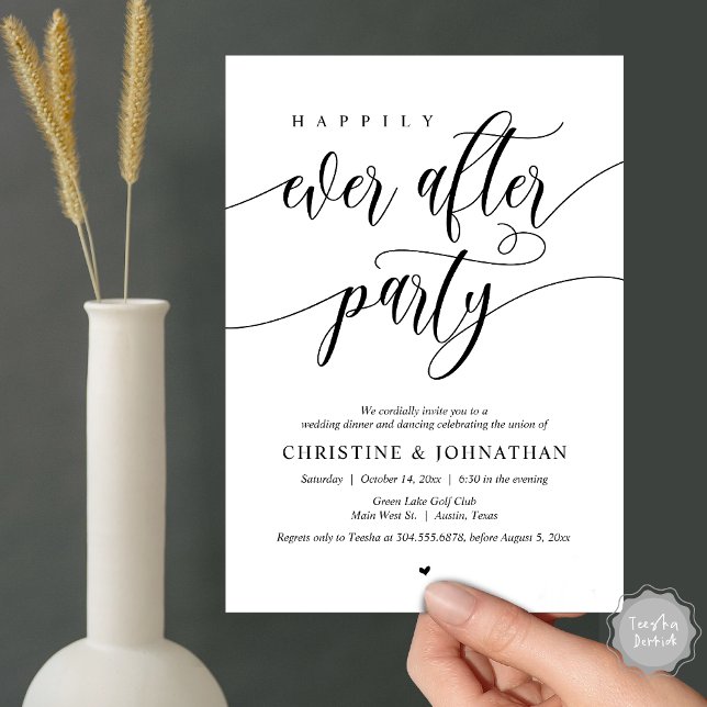 Zum Glück immer nach dem Party Abendessen Tanz Einladung (Happily Ever After Party Dinner Dancing Modern Invitation Card, PDF, in Black and White)