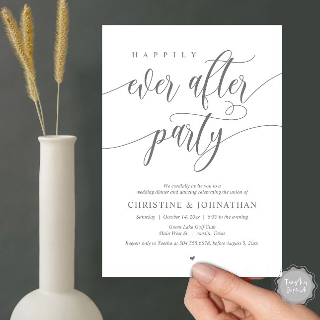 Zum Glück immer nach dem Party Abendessen Tanz Einladung (Happily Ever After Party Dinner Dancing Modern Invitation Card, PDF, in Dark Grey)