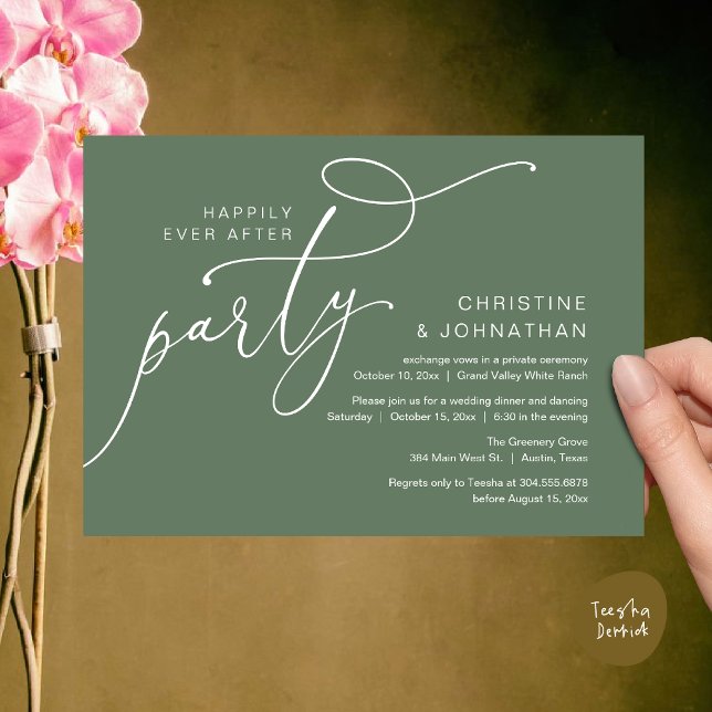 Zum Glück immer nach dem Party, romantisches Abend Einladung (Happily Ever After Party, Romantic Modern Elopement Dinner Dancing Invites Card PDF Sage Green)