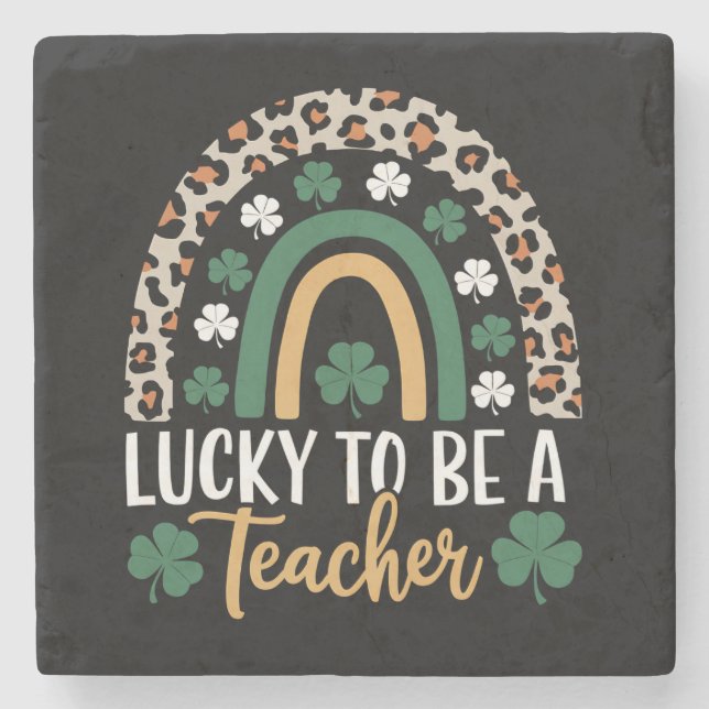 Zum Glück Lehrerin Rainbow St Patrick's Day Steinuntersetzer (Vorderseite)