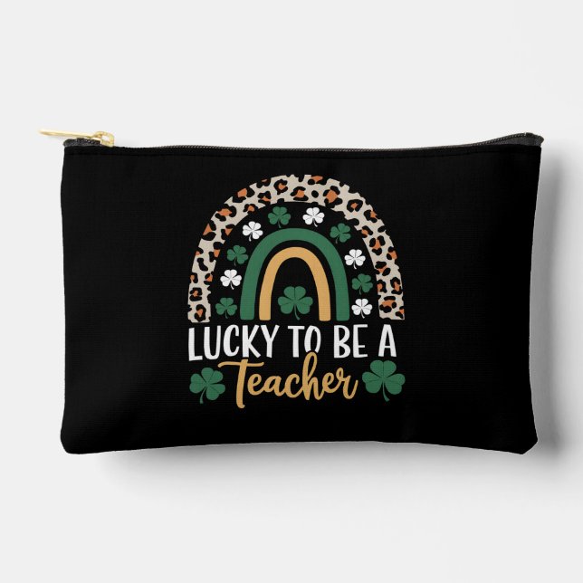 Zum Glück Lehrerin Rainbow St Patrick's Day Zubehörtasche (Vorderseite)