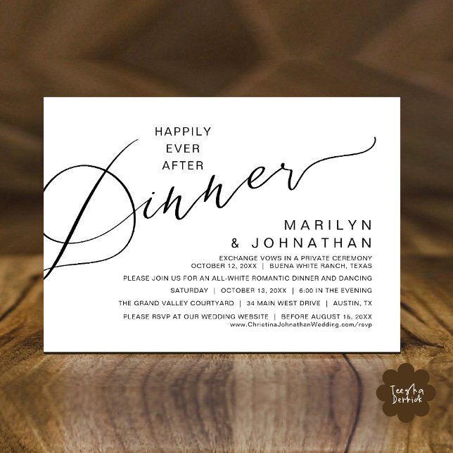 Zum Glück nach dem Abendessen, moderne Hochzeitsfe Einladung (Happily Ever After Romantic Wedding Dinner Party Invitation Card Modern Boho PDF Classy Black White)