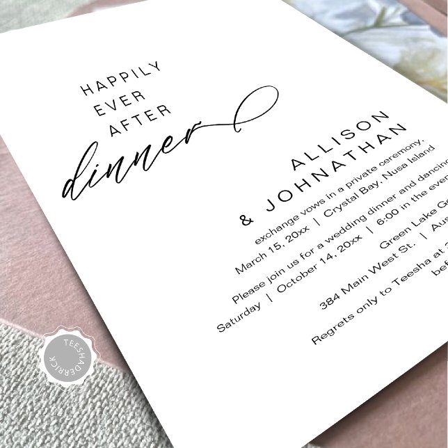 Zum Glück nach dem Abendessen Modernes Hochzeitsfe Einladung (Happily Ever After Dinner, Modern Minimalist Wedding Celebration, Digital Download Invites.)