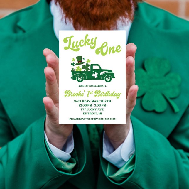 Zum Glück, St. Patrick's Day Truck Erster Geburtst Einladung (Von Creator hochgeladen)