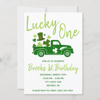Zum Glück, St. Patrick's Day Truck Erster Geburtst Einladung