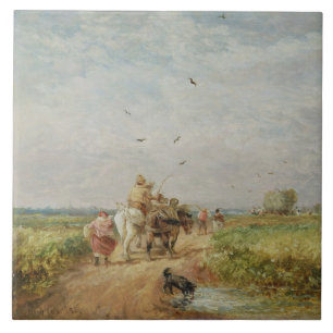 Zum Hayfield gehen, 1853 (Öl auf Millboard) Fliese