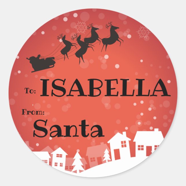 zum Kind aus dem SANTA Geschenketikett Schlitten L Runder Aufkleber (Vorderseite)