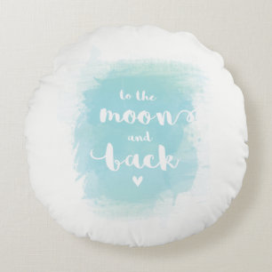 "Zum Mond" blaues Kalligraphie-Aquarellkissen Rundes Kissen