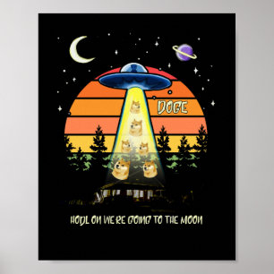 Zum Mond Dogecoin Krypto Meme UFO DOGE Vintag Poster