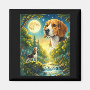 Zum Mond heulendes Meme-Tier Hund Beagle Magnet