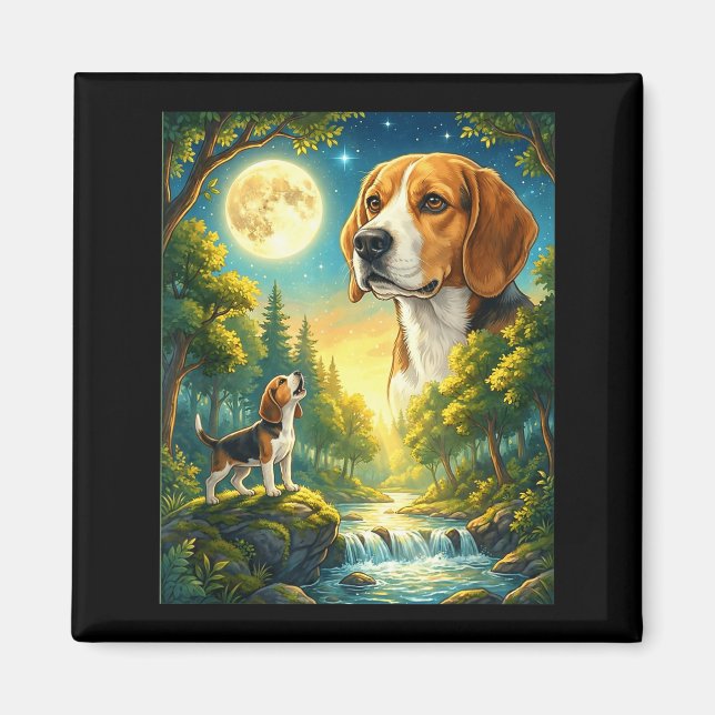 Zum Mond heulendes Meme-Tier Hund Beagle  Magnet (Vorne)