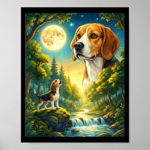 Zum Mond heulendes Meme-Tier Hund Beagle Poster
