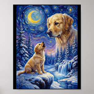 Zum Mond heulendes Meme-Tier Hund golden Poster