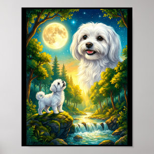 Zum Mond heulendes Meme-Tier Hund Maltese Poster